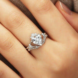 1ct Heart Cut Diamond Engagement Ring 14k White Gold Over Claddagh Unique Design