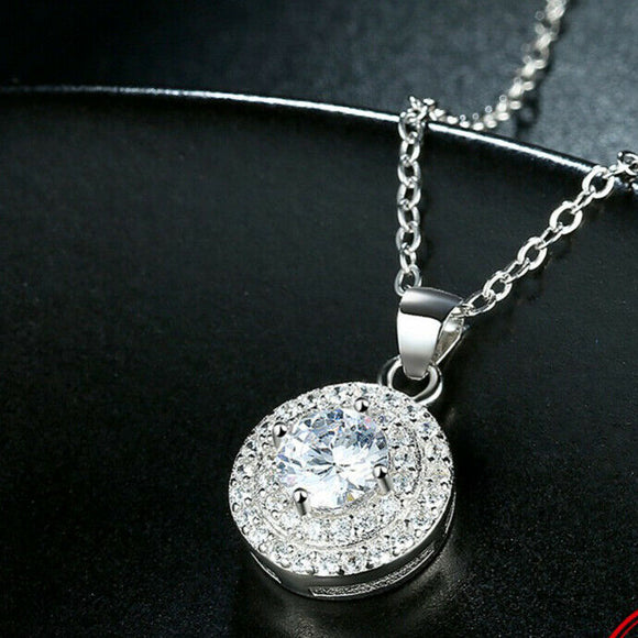 2ct Round Cut VVS1D Diamond Pendant with Chain Double Halo 18k White Gold Finish