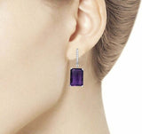 2.5ct Drop Earrings Emerald Cut Purple Amethyst Latch Back 14k White Gold Finish