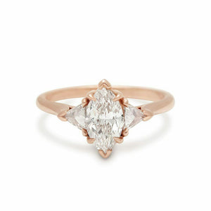 1.2ct Marquise Cut Diamond Trillion Accents Trilogy Ring 14k Rose Gold Finish