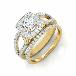 2.7ct Engagement Ring Round Cut Diamond Bridal Set Halo 14k Yellow Gold Finish