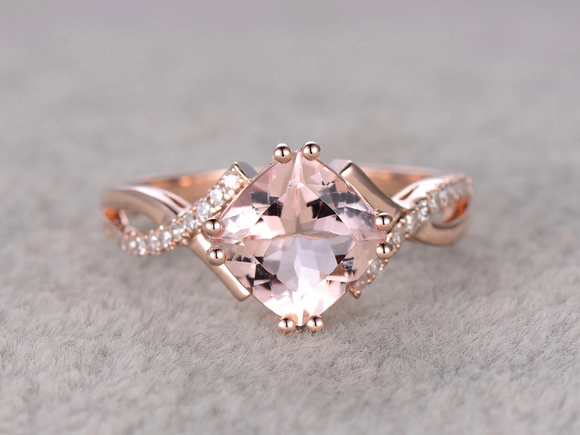 2ct Cushion Peach Morganite Infinity Twisted Engagement Ring 14k Rose Gold Over