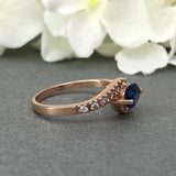 1ct Oval Cut Blue Sapphire Accents Solitaire Engagement Ring 14k RoseGold Finish