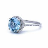 2.5ct Round Cut Blue Aquamarine Engagement Ring Diamond Halo 14k White Gold Over