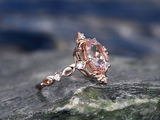 1.3ct Oval Cut Morganite Engagement Ring Halo Unique Art Deco 14k Rose Gold Over