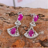 3.5ct Drop Dangle Earrings Oval Cut Pink Ruby Chandelier 14k White Gold Finish