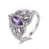 1.3ct Marquise Cut Purple Amethyst Floral Engagement Ring 14k White Gold Finish