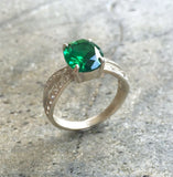 1.6ct Engagement Ring Oval Cut Green Emerald Split Shank 14k White Gold Finish