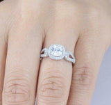 2.4ct Cushion Cut Diamond Engagement Ring Split Shank Halo 14k White Gold Finish