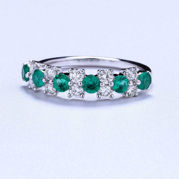 2ct Round Green Emerald Stackable Half Eternity Wedding Band 14k White Gold Over