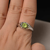 1ct Round Cut Green Peridot Floral Solitaire Engagement Ring 14k White Gold Over