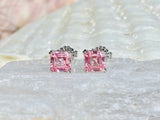 2ct Asscher Cut Simulated Pink Ruby Solitaire Stud Earrings 14k WhiteGold Plated