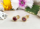 1.2ct Round Cut Red Garnet Crown Solitaire Stud Earrings 14k Yellow Gold Finish