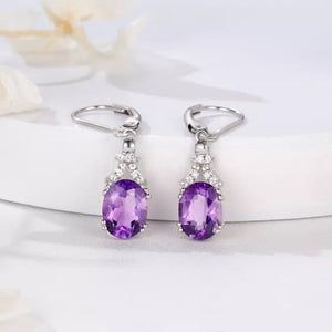 1ct Oval Simulated Amethyst Party Stylish Drop Earrings 14k White Gold Plated