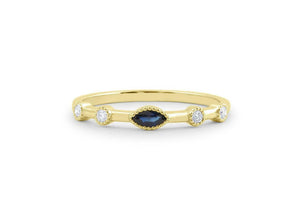 0.5ct Marquise Cut Blue Sapphire 5 Stone Minimalist Ring 14k Yellow Gold Finish