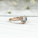 3Ct Heart Cut Blue Aquamarine Diamond Halo Engagement Ring 14K Rose Gold Finish