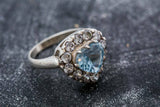 2.2ct Engagement Ring Heart Cut Blue Aquamarine Halo 14k White Gold Finish