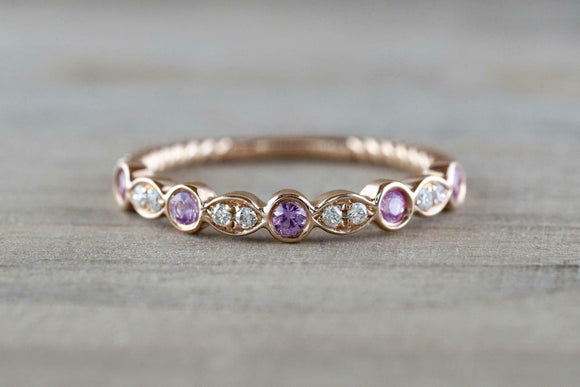 1ct Round Purple Amethyst Wedding Band 14k Rose Gold Over Braided Petite Dainty