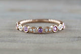 1ct Round Purple Amethyst Wedding Band 14k Rose Gold Over Braided Petite Dainty