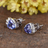 1ct Trillion Cut Tanzanite Solitaire Stud Earrings 14k White Gold Finish