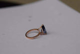 2.2ct Engagement Ring Pear Cut Blue Sapphire Hidden Halo 14k Rose Gold Finish