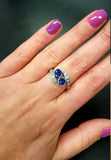 2ct Engagement Ring Round Cut Blue Sapphire Two Stone Swirl 14k WhiteGold Finish