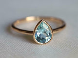 1ct Engagement Ring Pear Cut Blue Aquamarine Solitaire 14k Yellow Gold Finish