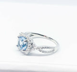 2.5Ct Round Blue Aquamarine Split Band Halo Engagement Ring 14K White Gold Over