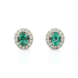 1.45ct Stud Earrings Oval Cut Green Emerald Halo Design 14k White Gold Finish