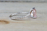 1ct Oval Cut Morganite Engagement Ring Solitaire Rope Accent 14k White Gold Over