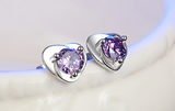 1.9ct Round Cut Purple Amethyst Heart Shape Stud Earrings 14k White Gold Finish