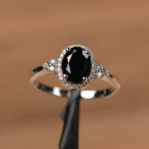 Halo Solitaire Engagement Ring 1.2ct Oval Cut Black Diamond 14k WhiteGold Finish