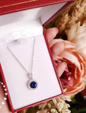 2ct Round Cut Blue Sapphire Halo Solitaire Pendant Chain 14k White Gold Finish