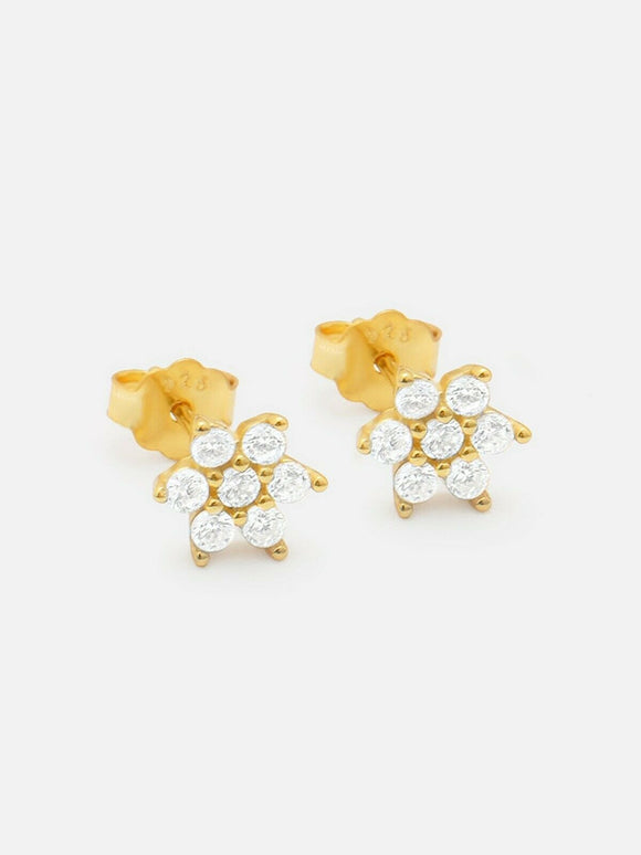 1ct Stud Earrings Round Cut Diamond Floral Cluster 14k Yellow Gold Finish