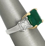 2Ct Asscher Cut Green Emerald Three Stone Engagement Ring 14K Dual Gold Finish