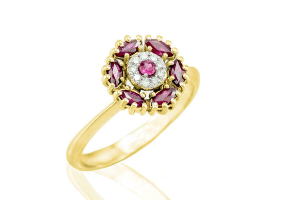 2ct Marquise Cut Pink Ruby Vintage Floral Engagement Ring 14k Yellow Gold Finish