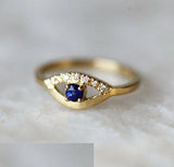 0.6ct Round Cut Blue Sapphire Engagement Ring 14k Yellow Gold Over Unique Design