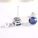 1ct Stud Earrings Round Cut Blue Sapphire Solitaire Design 14k White Gold Finish