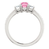 2.5ct Emerald Cut Pink Sapphire Trilogy Engagement Ring 14k White Gold Finish