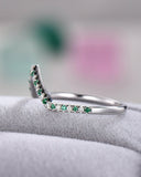 3Ct Round Cut Green Emerald Diamond Stackable Wedding Band 14K White Gold Finish