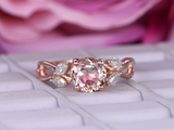 1.6ct Round Cut Morganite Engagement Ring Floral Leaf Design 14k Rose Gold Over