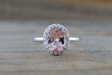 2ct Oval Cut Peach Morganite Engagement Ring Diamond Halo 18k White Gold Finish