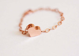 Dainty Heart Chain Engagement Ring 14k Rose Gold Finish