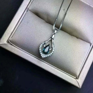 2ct London Blue Topaz Pendant Pear Cut Halo Drop 14k White Gold Finish NO CHAIN