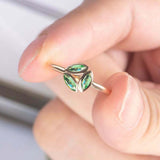 1.2ct Marquise Cut Green Emerald 3 Stone Leaf Design Ring 14k Yellow Gold Finish