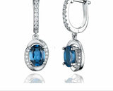 1.7ct Oval Cut London Blue Topaz Halo Drop Dangle Earrings 14k White Gold Finish