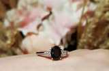 1.5ct Oval Cut Black Diamond Engagement Ring 14k White Gold Finish Trilogy Style