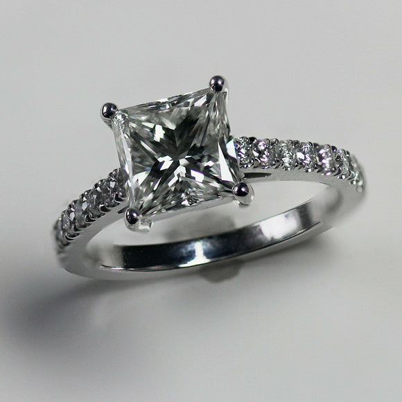 1.5ct Princess Cut Diamond Engagement Ring Accents Solitaire 18k White Gold Over