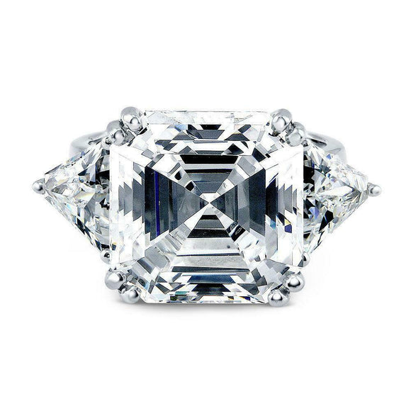 2.5Ct Asscher Cut Diamond Three Stone Ring 14K White Gold Finish Trillion Accent