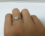 0.1ct Engagement Ring Round Cut Diamond Flower Minimalist 14k White Gold Finish